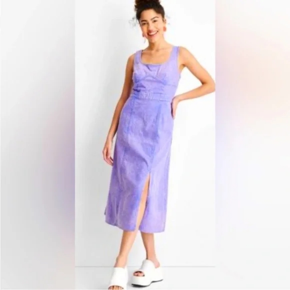 Future Collective Sleeveless Corset Denim Dress in Violet Size 2
